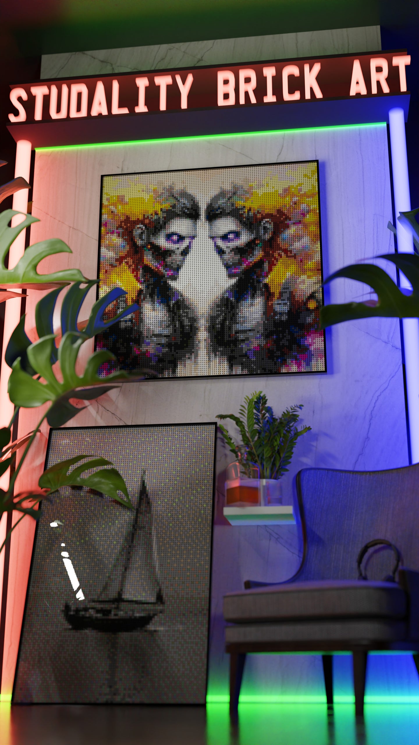 Veil of the Undead LEGO® Style mosaic wall art made from colorful plastic bricks